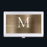 Elegant Goud Geel Geborsteld Metaal Monogram Scrip Visitekaarthouder<br><div class="desc">Elegant Gouden Geel Geborsteld Metalen Monogram Script Business Card Case</div>