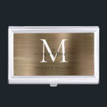 Elegant Goud Geel Geborsteld Metaal Monogram Scrip Visitekaarthouder<br><div class="desc">Elegant Gouden Geel Geborsteld Metalen Monogram Script Business Card Case</div>