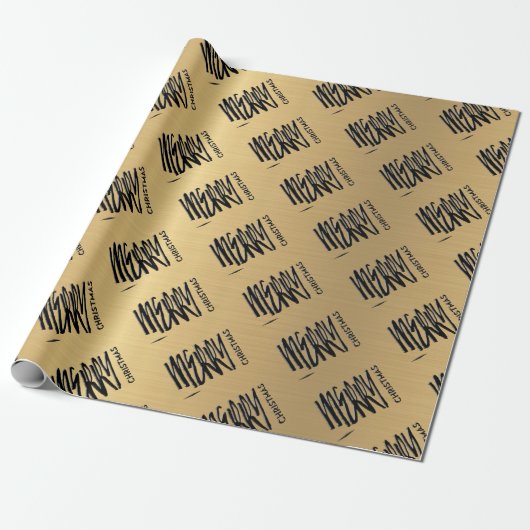Elegant Goud Geel Kerstmis Modern Zwart Cadeaupapier (Uitgerold)