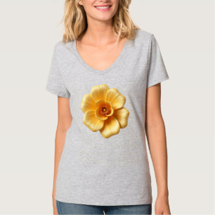 Elegant goud-gele bloem vrouwen V-hals T-shirt
