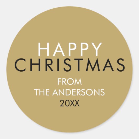 Elegant Goud Gelukkig Kerstmis Familienaam Ronde Sticker (Voorkant)