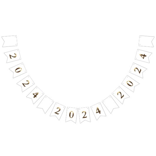 Elegant Goud Gelukkig Nieuwjaar 2024 Getallen Wit Vlaggetjes (Alle)