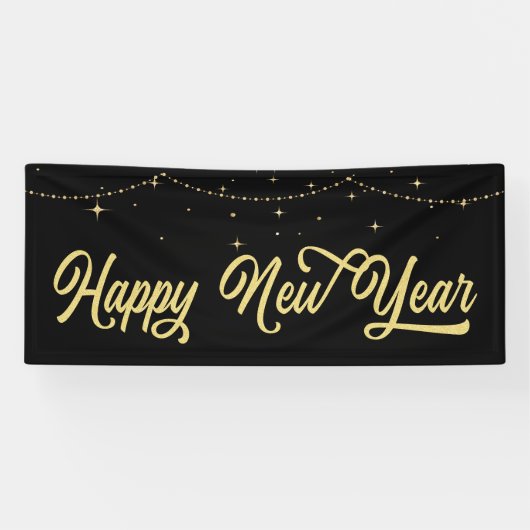 Elegant goud Gelukkig Nieuwjaar Spandoek (Horizontaal)