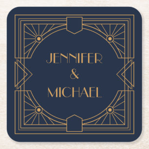 Elegant goud geometrisch art deco ontwerp kartonnen onderzetters