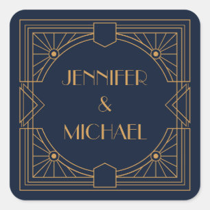 Elegant goud geometrisch art deco ontwerp vierkante sticker