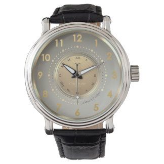 Elegant Goud Geometrisch Donker Leren Strak Custom Horloge