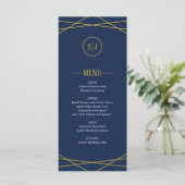 Elegant goud geometrisch | Donkerblauw Bruiloft Me Menu (Staand voorkant)