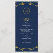 Elegant goud geometrisch | Donkerblauw Bruiloft Me Menu (Voorkant)