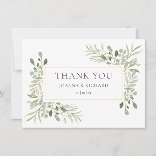 Elegant Goud Geometrisch Groen Bruiloft Bedankkaart (Voorkant)