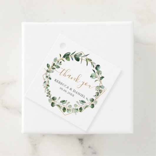Elegant Goud Geometrisch Groen Bruiloft Dank u Bedankjes Labels (In situ)