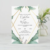 Elegant Goud Geometrisch Groen Bruiloft Kaart (Staand voorkant)