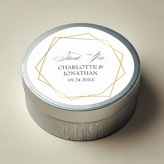 Elegant goud geometrische dank u bruiloft gunst ronde sticker