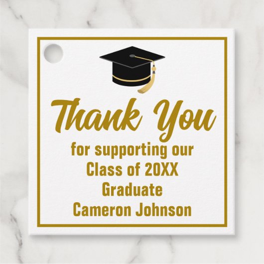 Elegant goud gepersonaliseerd 2025 afstudeerfeest bedankjes labels (Voorkant)