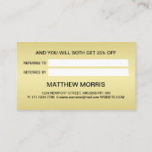 Elegant goud Gepersonaliseerd monogram op zwart Aanbevelingskaartje (Achterkant)