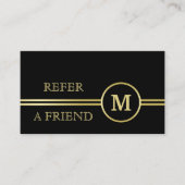 Elegant goud Gepersonaliseerd monogram op zwart Aanbevelingskaartje (Voorkant)