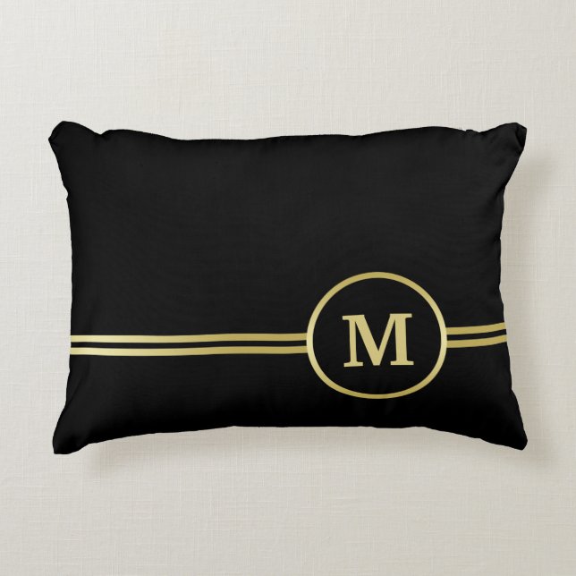Elegant goud Gepersonaliseerd monogram op zwart Accent Kussen (Voorkant)