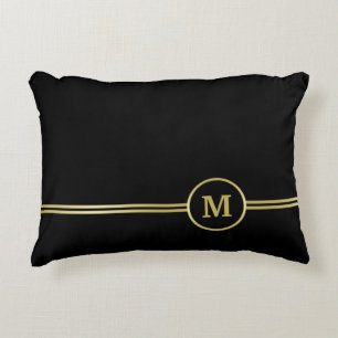 Elegant goud Gepersonaliseerd monogram op zwart Accent Kussen