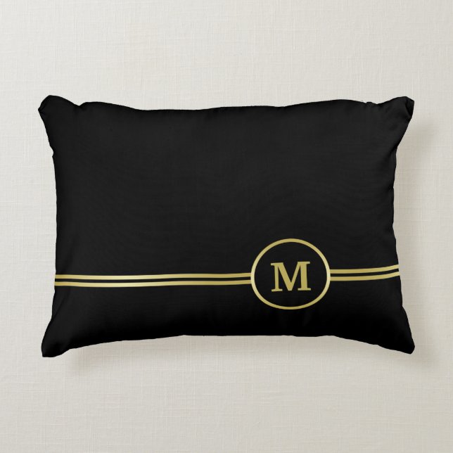 Elegant goud Gepersonaliseerd monogram op zwart Accent Kussen (Voorkant)