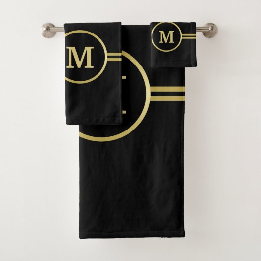 Elegant goud Gepersonaliseerd monogram op zwart Bad Handdoek (Insitu)