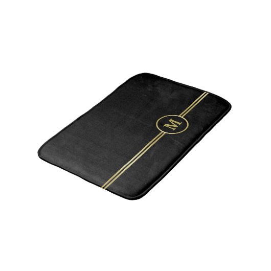 Elegant goud Gepersonaliseerd monogram op zwart Badmat (Gekanteld)