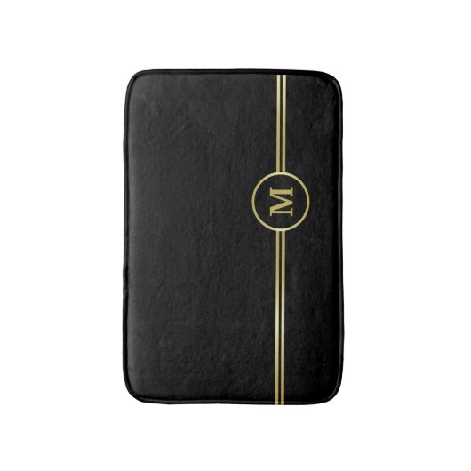 Elegant goud Gepersonaliseerd monogram op zwart Badmat (Voorkant Verticaal)