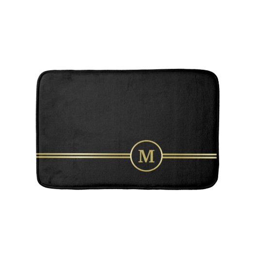 Elegant goud Gepersonaliseerd monogram op zwart Badmat (Voorkant)