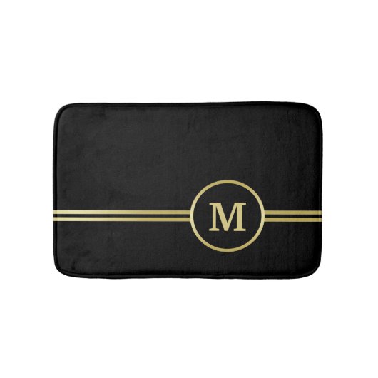 Elegant goud Gepersonaliseerd monogram op zwart Badmat (Voorkant)