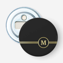 Elegant goud Gepersonaliseerd monogram op zwart Button Flesopener