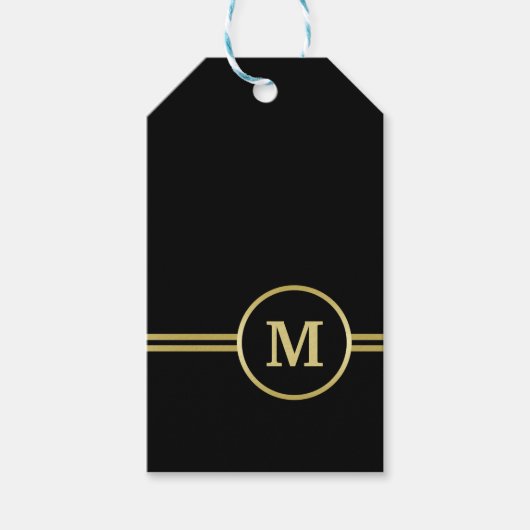 Elegant goud Gepersonaliseerd monogram op zwart Cadeaulabel (Voorkant)