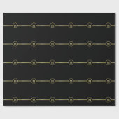 Elegant goud Gepersonaliseerd monogram op zwart Cadeaupapier (Vlak)