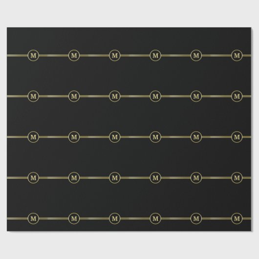Elegant goud Gepersonaliseerd monogram op zwart Cadeaupapier (Vlak)