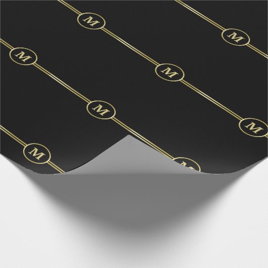 Elegant goud Gepersonaliseerd monogram op zwart Cadeaupapier (Hoek)