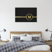 Elegant goud Gepersonaliseerd monogram op zwart Canvas Afdruk (Insitu (Slaapkamer))