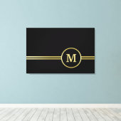 Elegant goud Gepersonaliseerd monogram op zwart Canvas Afdruk (Insitu (Houten vloer))