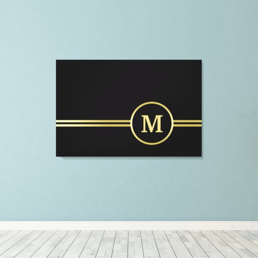 Elegant goud Gepersonaliseerd monogram op zwart Canvas Afdruk (Insitu (Houten vloer))