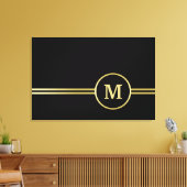 Elegant goud Gepersonaliseerd monogram op zwart Canvas Afdruk (Insitu (Woonkamer))