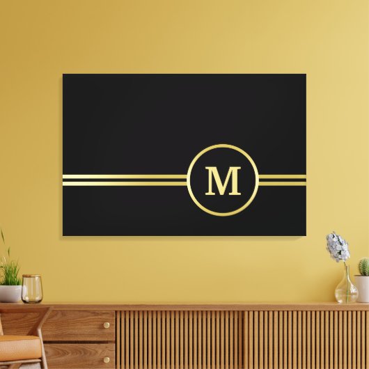 Elegant goud Gepersonaliseerd monogram op zwart Canvas Afdruk (Insitu (Woonkamer))