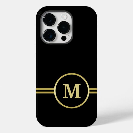 Elegant goud Gepersonaliseerd monogram op zwart Case-Mate iPhone Case (Achterkant)