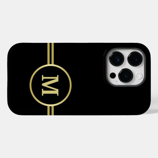 Elegant goud Gepersonaliseerd monogram op zwart Case-Mate iPhone Case (Achterkant (horizontaal))