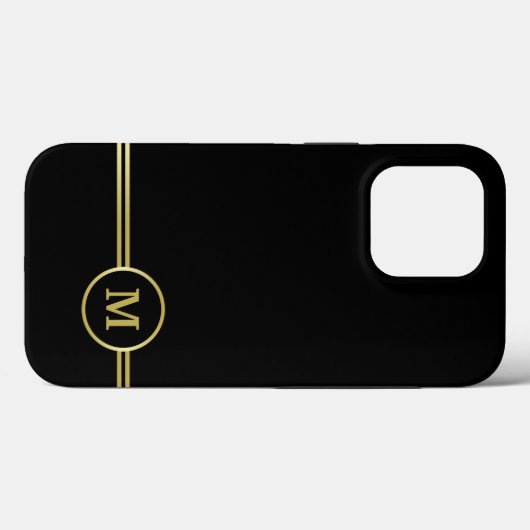 Elegant goud Gepersonaliseerd monogram op zwart Case-Mate iPhone Case (Achterkant (horizontaal))