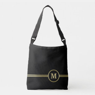Elegant goud Gepersonaliseerd monogram op zwart Crossbody Tas