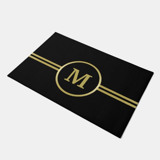 Elegant goud Gepersonaliseerd monogram op zwart Deurmat (Schuin)