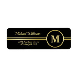 Elegant goud Gepersonaliseerd monogram op zwart Etiket