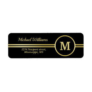 Elegant goud Gepersonaliseerd monogram op zwart Etiket