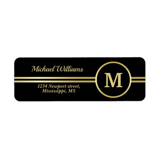 Elegant goud Gepersonaliseerd monogram op zwart Etiket (Voorkant)
