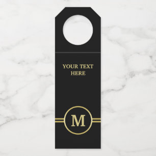 Elegant goud Gepersonaliseerd monogram op zwart Flessenhanger