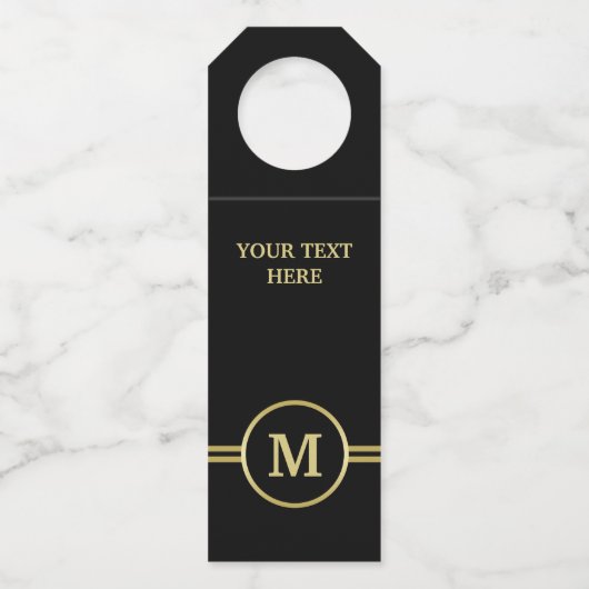 Elegant goud Gepersonaliseerd monogram op zwart Flessenhanger (Voorkant)