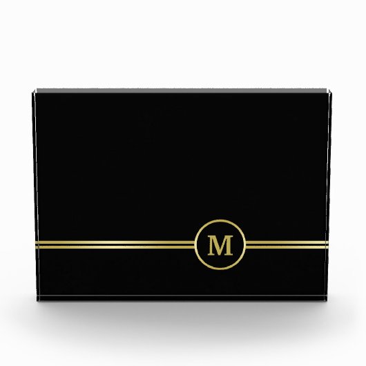 Elegant goud Gepersonaliseerd monogram op zwart Fotoblokken (Voorkant)