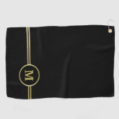 Elegant goud Gepersonaliseerd monogram op zwart Golfhanddoek (Horizontaal)