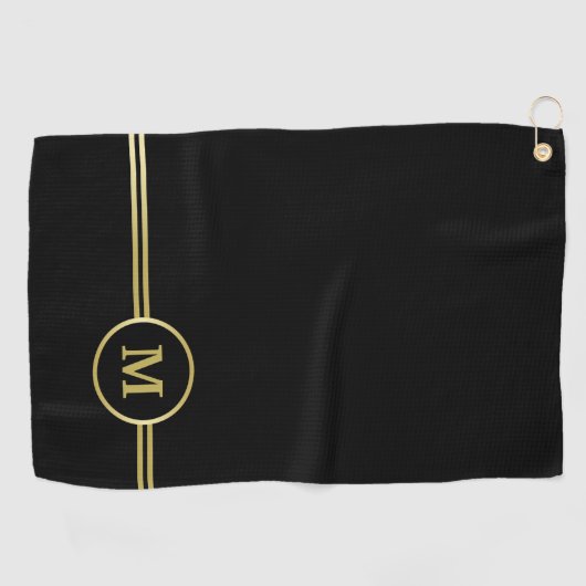 Elegant goud Gepersonaliseerd monogram op zwart Golfhanddoek (Horizontaal)